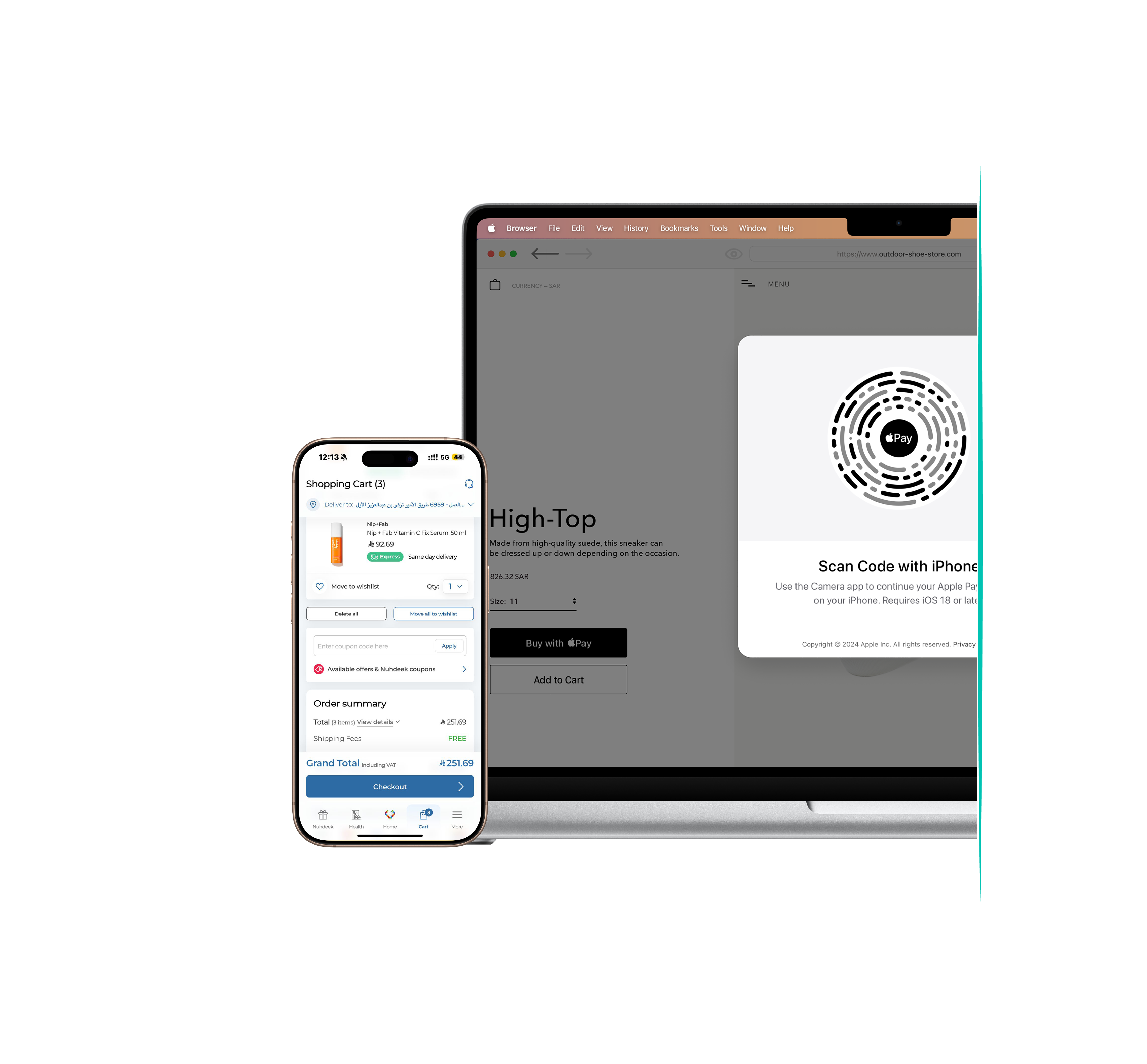 إتمام عملية شراء عبر Mac وiPhone باستخدام Apple Pay
