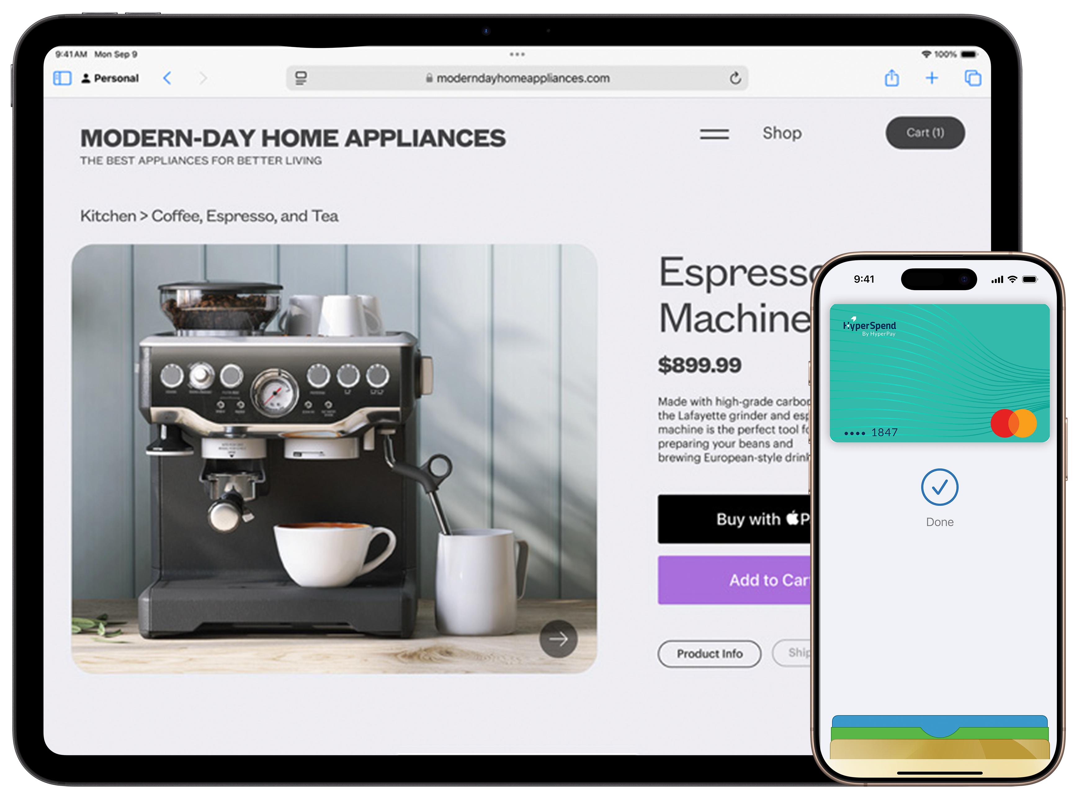الدفع عبر متجر إلكتروني باستخدام Apple Pay وبطاقة HyperSpend